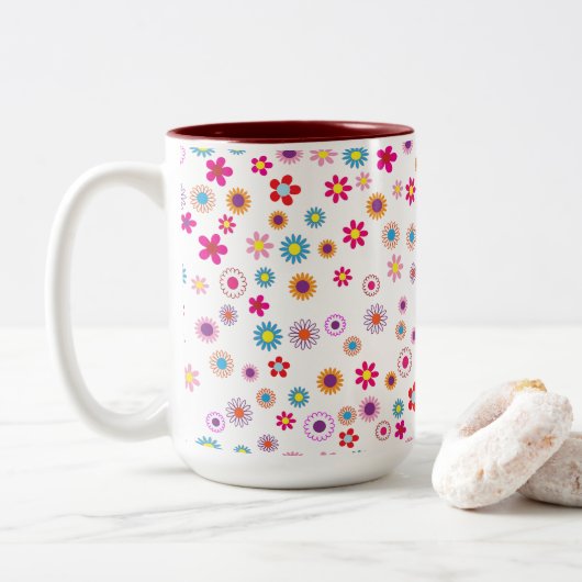 Bright Geometrische Floral 2 Tone LG Mok (Met donut)