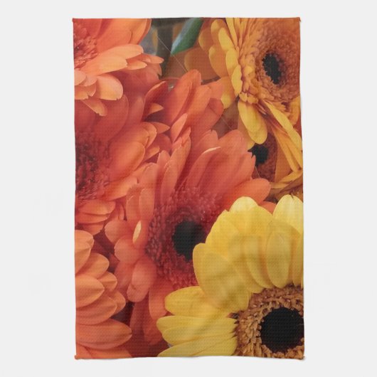 Bright Gerbera Flowers, Oranje geel, Flora Theedoek (Verticaal)