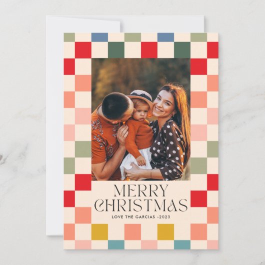 Bright geruite Lijst kerstfoto Feestdagenkaart (Voorkant)
