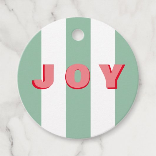 Bright Gestreepte Groene Kerst 'Joy' cadeau labels (Voorkant)