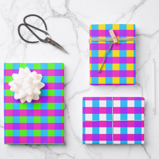 Bright Gingham Pattern Wrapping Paper Set (Voorkant)