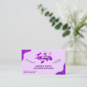 Bright Girly Paarse Schoonmaak Diensten Logo Schat Visitekaartje (Staand voorkant)