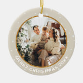 Bright Glitter Foto Vrolijk Kerstfeest Modern Keramisch Ornament (Voorkant)