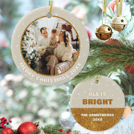 Bright Glitter Foto Vrolijk Kerstfeest Modern Keramisch Ornament