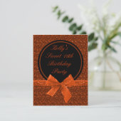 Bright Glitter Oranje Mod Halloween Sweet 16 Party Kaart (Staand voorkant)