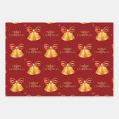 Bright Gold Bells en rode sneeuwvlokken Kerstmis Inpakpapier Vel (Voorkant)
