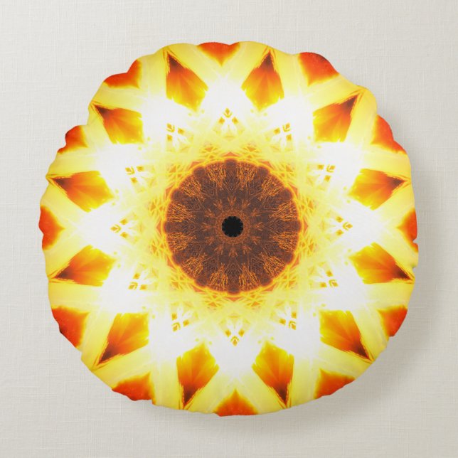 Bright Gold | Fractale sterren Rond Kussen (Voorkant)