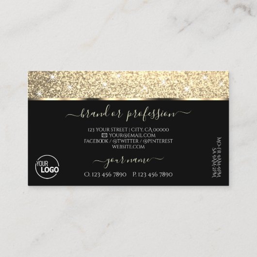 Bright Gold Glitter Lichtgevende Sterren en Logo Z Visitekaartje (Achterkant)