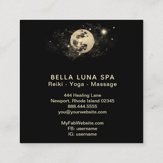 *~* Bright Gold Moon Stars Vierkante Visitekaartje (Achterkant)