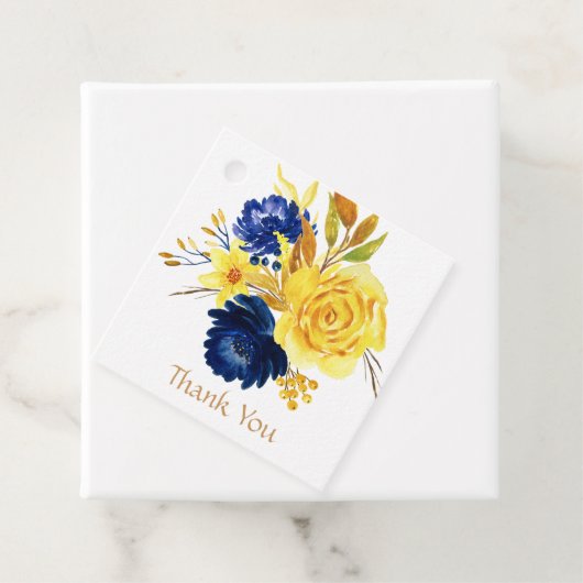 Bright Gold Navy Blauw Bloemen Bruiloft Dank u Bedankjes Labels (In situ)