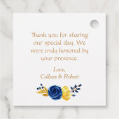 Bright Gold Navy Blauw Bloemen Bruiloft Dank u Bedankjes Labels (Achterkant)