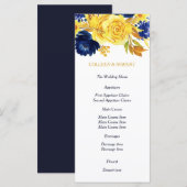 Bright Gold Navy Blauw Bloemen Bruiloft Menu (Voorkant / Achterkant)