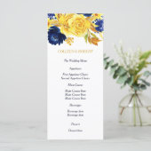 Bright Gold Navy Blauw Bloemen Bruiloft Menu (Staand voorkant)