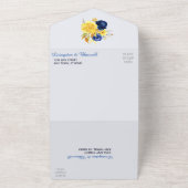 Bright Gold Navy Blue Floral Bouquet Wedding All In One Uitnodiging (Buitenkant)