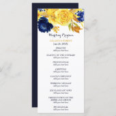 Bright Gold Navy Blue Floral bruiloft programma Programmakaart (Voorkant / Achterkant)