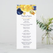 Bright Gold Navy Blue Floral bruiloft programma Programmakaart (Staand voorkant)