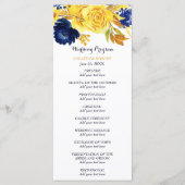 Bright Gold Navy Blue Floral bruiloft programma Programmakaart (Voorkant)