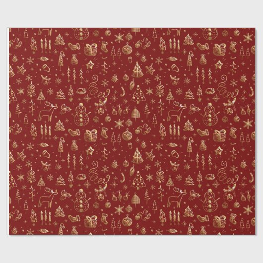 Bright Gold Red Boho Christmas Trees Snow Snoep Cadeaupapier (Vlak)