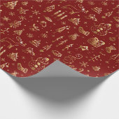 Bright Gold Red Boho Christmas Trees Snow Snoep Cadeaupapier (Hoek)