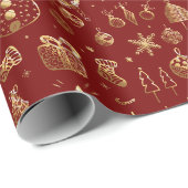 Bright Gold Red Boho Christmas Trees Snow Snoep Cadeaupapier (Rol Hoek)
