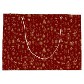 Bright Gold Red Boho Christmas Trees Snow Snoep Groot Cadeauzakje (Achterkant)