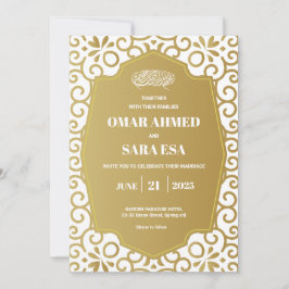 Bright Gold Swirl White Islamic Muslim Wedding  Kaart