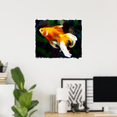 Bright Golden Koi in Dark Fish Pond Poster (Thuiskantoor)
