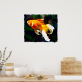 Bright Golden Koi in Dark Fish Pond Poster (Keuken)