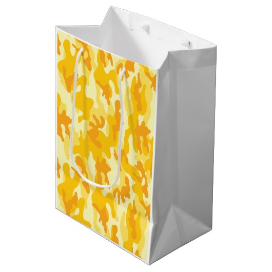 Bright gouden gele Camo Multipurpose Gift Bag Medium Cadeauzakje (Voorkant Gekanteld)