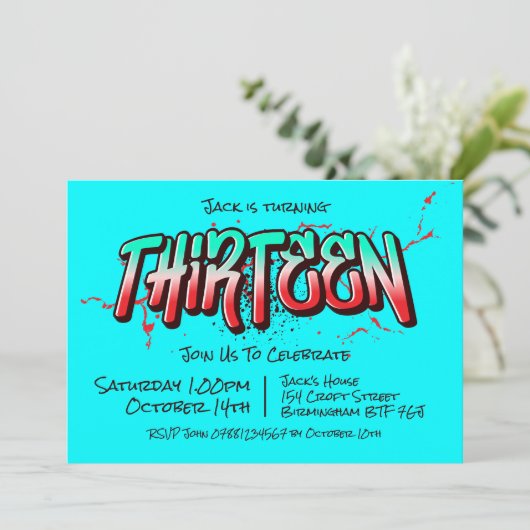 Bright Graffiti Dertien Uitnodiging (Staand voorkant)