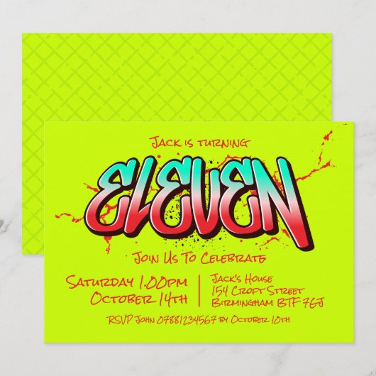 Bright Graffiti Elf uitnodiging (Voorkant / Achterkant)