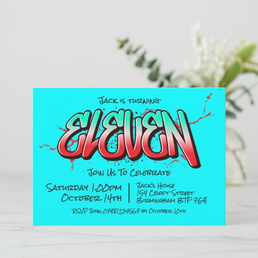 Bright Graffiti Elf uitnodiging (Staand voorkant)