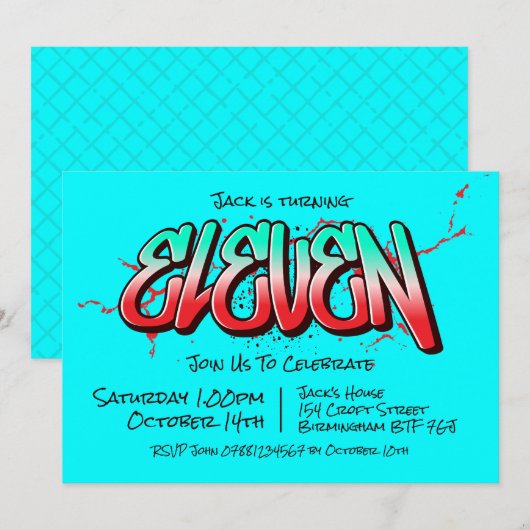 Bright Graffiti Elf uitnodiging (Voorkant / Achterkant)