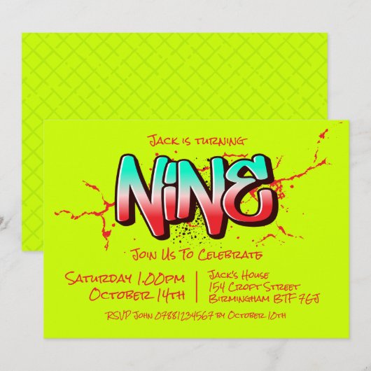 Bright Graffiti negen uitnodiging (Voorkant / Achterkant)