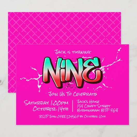 Bright Graffiti negen uitnodiging (Voorkant / Achterkant)