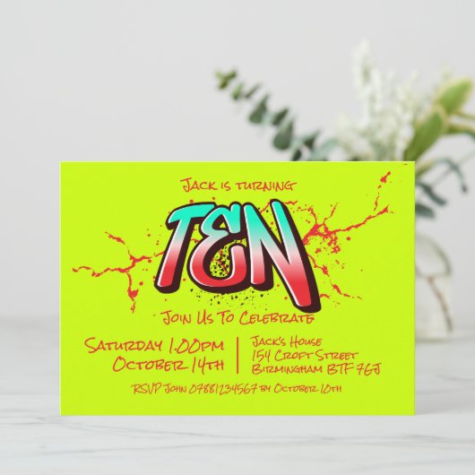 Bright Graffiti Ten Invitation Kaart (Staand voorkant)