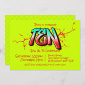 Bright Graffiti Ten Invitation Kaart (Voorkant / Achterkant)