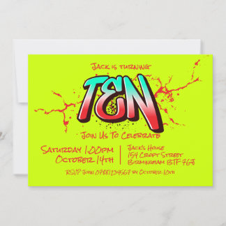Bright Graffiti Ten Invitation Kaart
