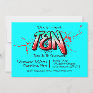 Bright Graffiti Ten Invitation Kaart