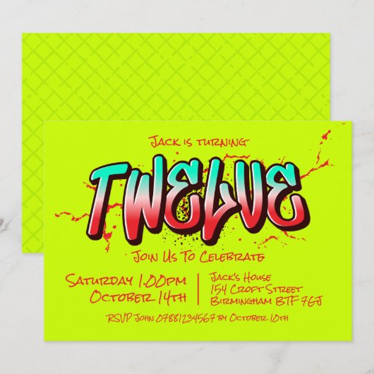 Bright Graffiti Twelve uitnodiging (Voorkant / Achterkant)