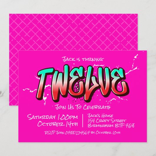 Bright Graffiti Twelve uitnodiging (Voorkant / Achterkant)