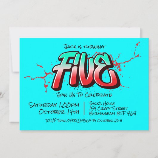Bright Graffiti Vijf Uitnodiging (Voorkant)