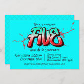 Bright Graffiti Vijf Uitnodiging (Voorkant / Achterkant)