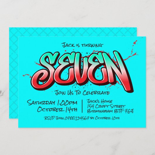 Bright Graffiti Zeven Uitnodiging (Voorkant / Achterkant)