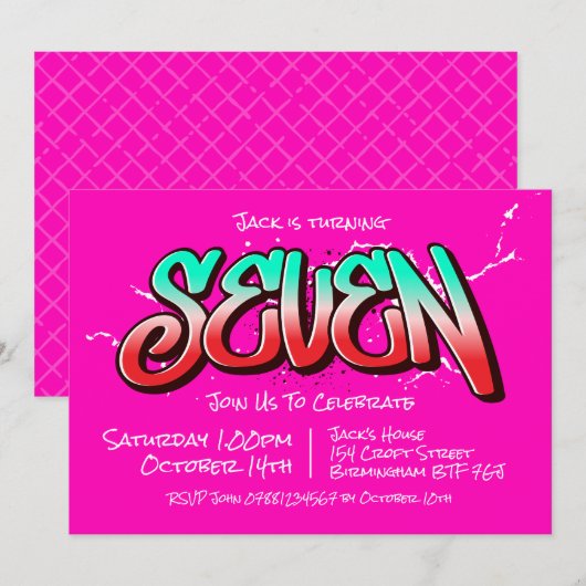 Bright Graffiti Zeven Uitnodiging (Voorkant / Achterkant)