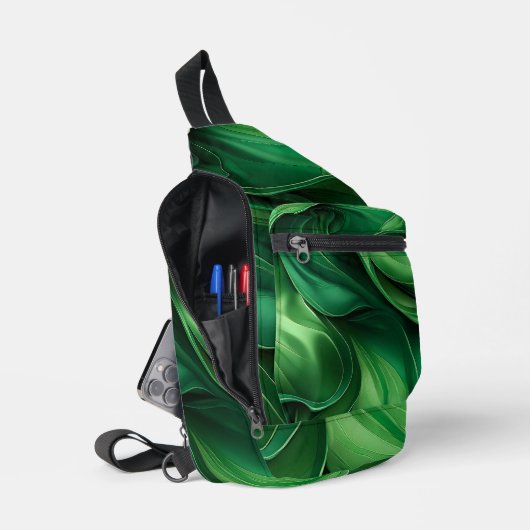 BRIGHT GREEN ABSTRACT SWIRLS SLING BAG (Open)