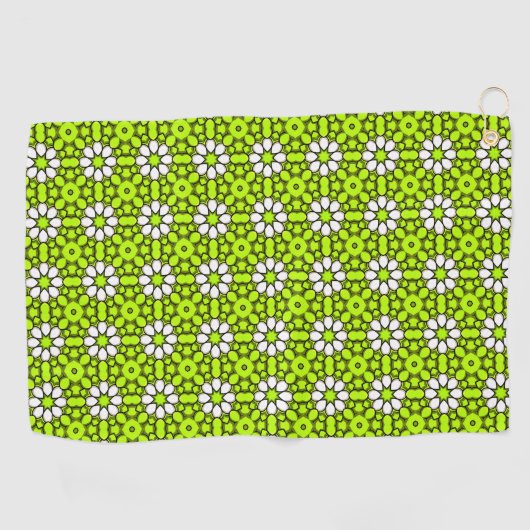 Bright green and white floral patterned golfhanddoek (Horizontaal)