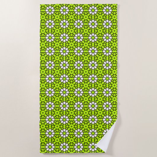 Bright green and white floral patterned strandlaken (Voorkant)