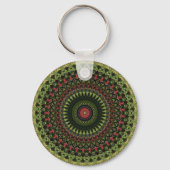 Bright Green Black and Red Mandala Design Bandana Sleutelhanger (Achterkant)