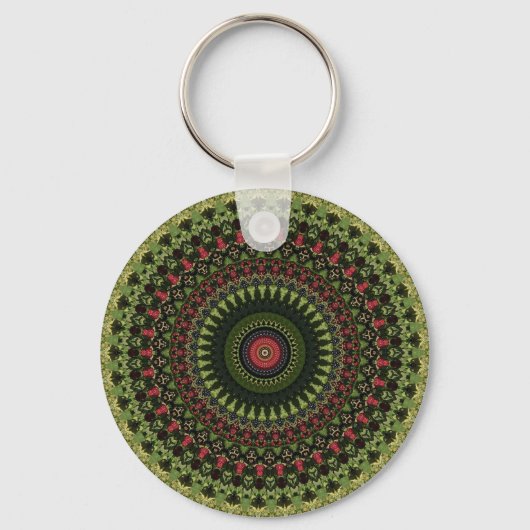 Bright Green Black en Red Mandala Design Bandana Sleutelhanger (Voorkant)